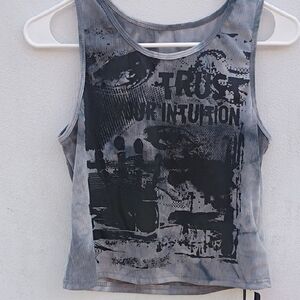 ROMWE Black and Gray Graphic Tank Top